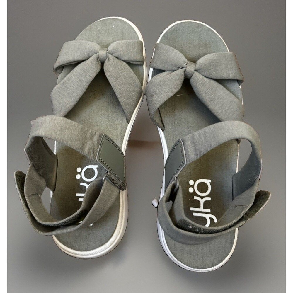 Ryka Mallorie Women's Knit Sport Sandals Sage Green Size 8.5W Wide Elastic Bow